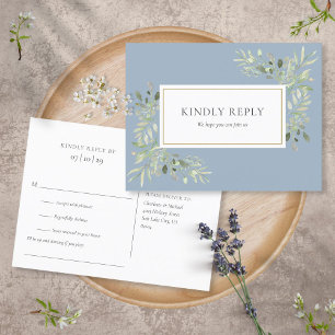 Dusty Blue Greenerity Wedding RSVP Postcard Einladungspostkarte