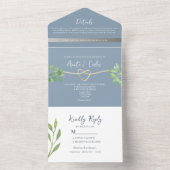Dusty Blue Greenery All-in-One Hochzeit Einladung (Innen Boden)