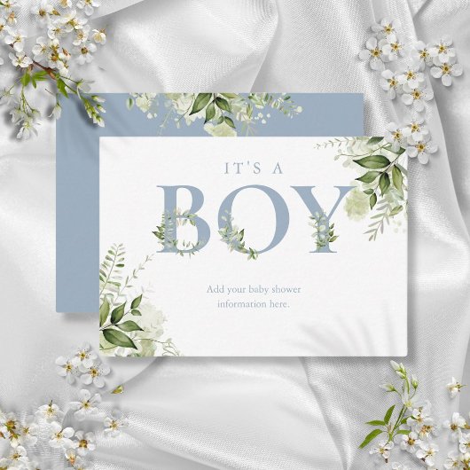 Dusty Blue Greenery Baby Shower Enclosure Card Begleitkarte