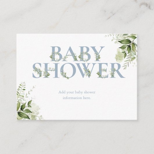 Dusty Blue Greenery Baby Shower Enclosure Card Begleitkarte (Vorderseite)