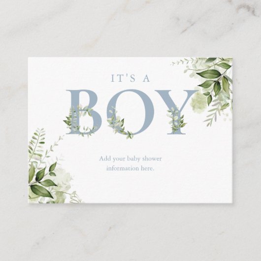 Dusty Blue Greenery Baby Shower Enclosure Card Begleitkarte (Vorderseite)