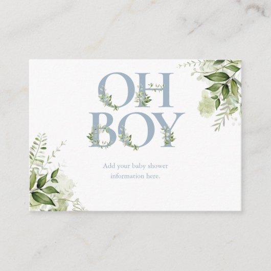 Dusty Blue Greenery Baby Shower Enclosure Card Begleitkarte (Vorderseite)