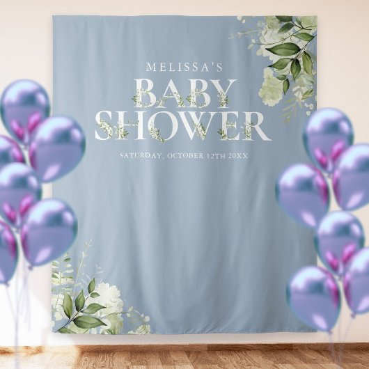 Dusty Blue Greenery Baby Shower Foto Hintergrund Wandteppich