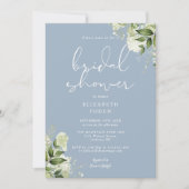 Dusty Blue Greenery Blumengebirge Brautparty Einladung (Vorderseite)