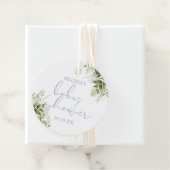 Dusty Blue Greenery Blumenjungen Babydusche Geschenkanhänger (Beispiel)