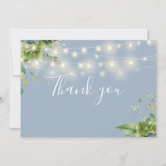 Dusty Blue Greenery Blumenstrauß Dankeskarte (Vorderseite)