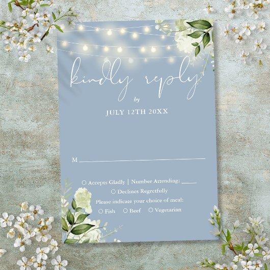Dusty Blue Greenery Blumenstrauß Hochzeit RSVP Karte