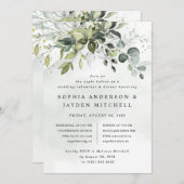 Dusty Blue Greenery Boho Hochzeit Probe Dinner Einladung (Vorne/Hinten)