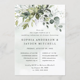 Dusty Blue Greenery Boho Hochzeit Probe Dinner Einladung