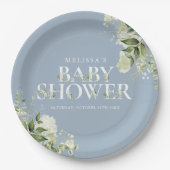 Dusty Blue Greenery Boy Baby Shower Pappteller (Vorderseite)