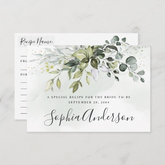 Dusty Blue Greenery Brautparty Rezept Karten (Vorne/Hinten)