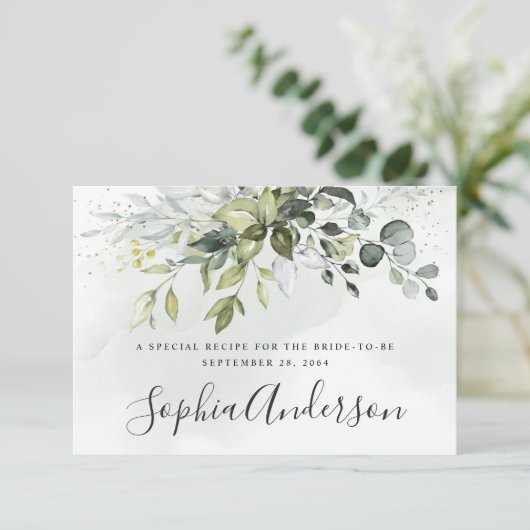 Dusty Blue Greenery Brautparty Rezept Karten (Stehend Vorderseite)