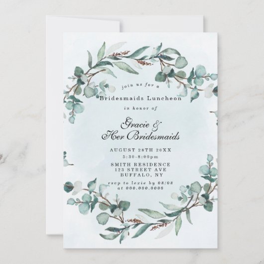 Dusty Blue Greenery Bridesmaids Luncheon (Vorderseite)