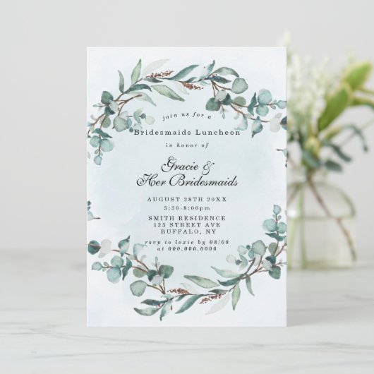 Dusty Blue Greenery Bridesmaids Luncheon (Stehend Vorderseite)