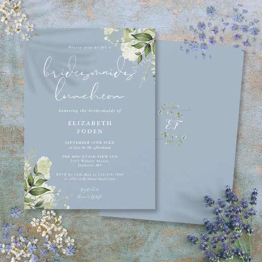 Dusty Blue Greenery Bridesmaids Luncheon Einladung