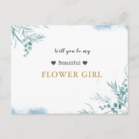 Dusty Blue Greenery Eucalyptus Blätter Flower Girl Einladungspostkarte (Vorderseite)