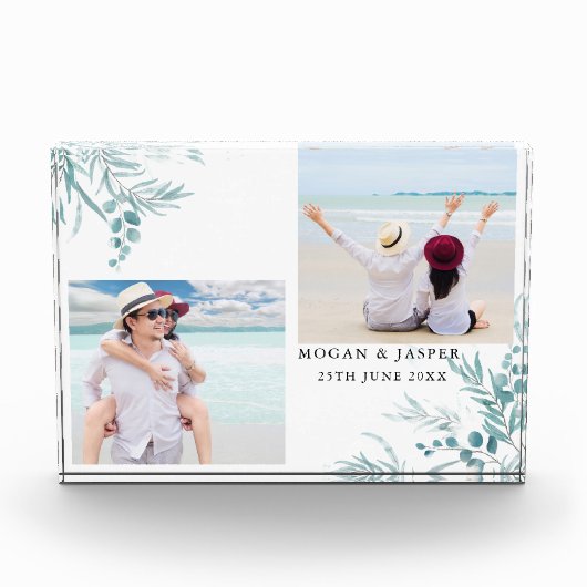 Dusty Blue Greenery Eucalyptus Blätter Wedding Fotoblock (Vorderseite)