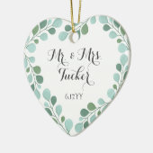 Dusty Blue Greenery Eucalyptus Herr & Mrs. Foto Keramik Ornament (Links)