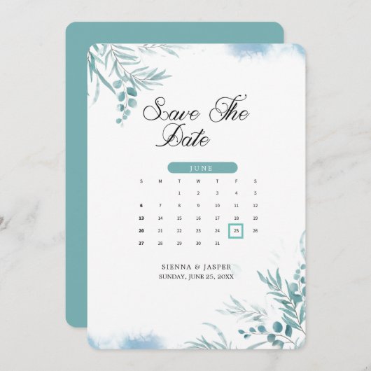 Dusty Blue Greenery Eucalyptus Save The Date (Vorne/Hinten)