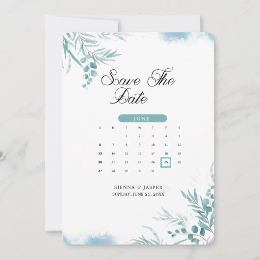 Dusty Blue Greenery Eucalyptus Save The Date (Vorderseite)