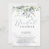 Dusty Blue Greenery Eukalyptus Brautparty Einladung (Vorderseite)