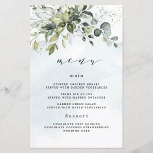 Dusty Blue Greenery Floral Boho Wedding Menu Cards