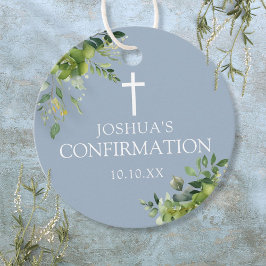 Dusty Blue Greenery Floral Confirmation Geschenkanhänger