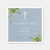 Dusty Blue Greenery Floral Confirmation Serviette (Vorderseite)