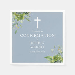 Dusty Blue Greenery Floral Confirmation Serviette