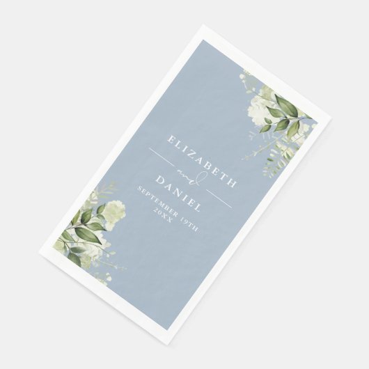 Dusty Blue Greenery Floral Elegante Hochzeit Serviette (Ecke)