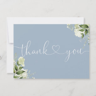 Dusty Blue Greenery Floral Elegantes Skript Herz Dankeskarte