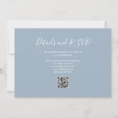 Dusty Blue Greenery Floral QR Code Foto Wedding Einladung (Rückseite)