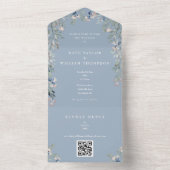 Dusty Blue Greenery Floral QR Code Wedding All In One Einladung (Innen Boden)
