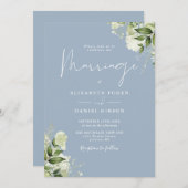 Dusty Blue Greenery Floral QR Code Wedding Einladung (Vorne/Hinten)