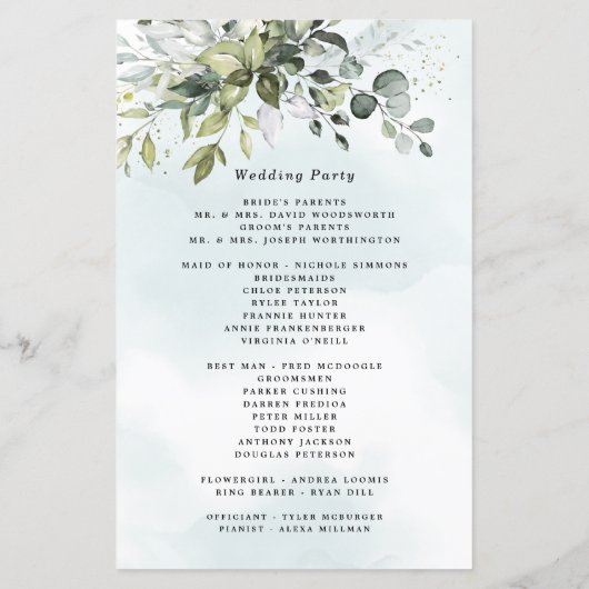 Dusty Blue Greenery Floral Rustic Wedding Programs (Rückseite)
