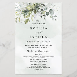 Dusty Blue Greenery Floral Rustic Wedding Programs