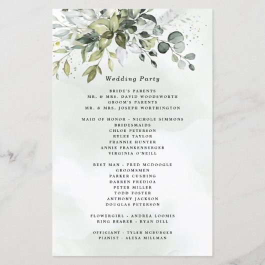 Dusty Blue Greenery Floral Rustic Wedding Programs (Rückseite)