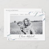 Dusty Blue Greenery Foto ändern das Datum Postkarte (Vorne/Hinten)