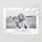 Dusty Blue Greenery Foto ändern das Datum Postkarte (Vorderseite)