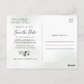 Dusty Blue Greenery Foto Wedding Save the Date Postkarte (Rückseite)