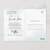 Dusty Blue Greenery Foto Wedding Save the Date Postkarte (Rückseite)
