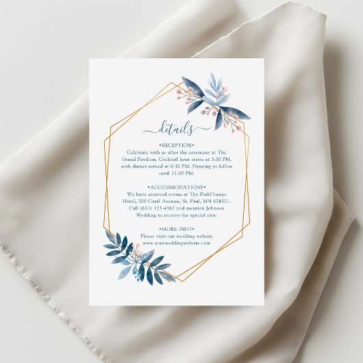 Dusty Blue Greenery Geometric Wedding Details Begleitkarte