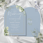 Dusty Blue Greenery Gold Arch Monogram Wedding Einladung