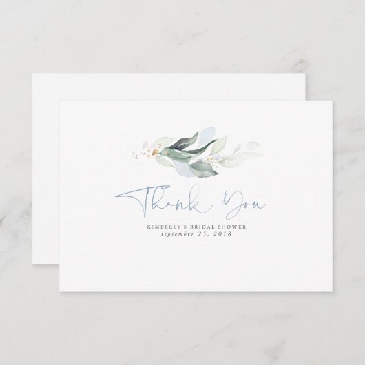 Dusty Blue Greenery Gold Blätter Kleines Dankeschö Dankeskarte (Vorne/Hinten)