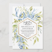 Dusty Blue Greenery Gold Frame Christlich Wedding Einladung (Vorderseite)
