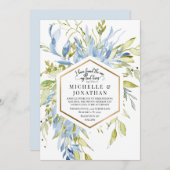 Dusty Blue Greenery Gold Frame Christlich Wedding Einladung (Vorne/Hinten)
