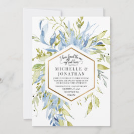 Dusty Blue Greenery Gold Frame Christlich Wedding Einladung