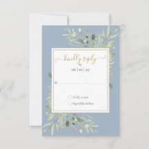 Dusty Blue Greenery Gold Geometric Script Wedding
