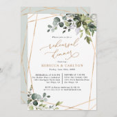 Dusty Blue Greenery Gold Probe Dinner Einladung (Vorne/Hinten)