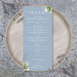 Dusty Blue Greenery Herz Skript Hochzeitsessen Menükarte